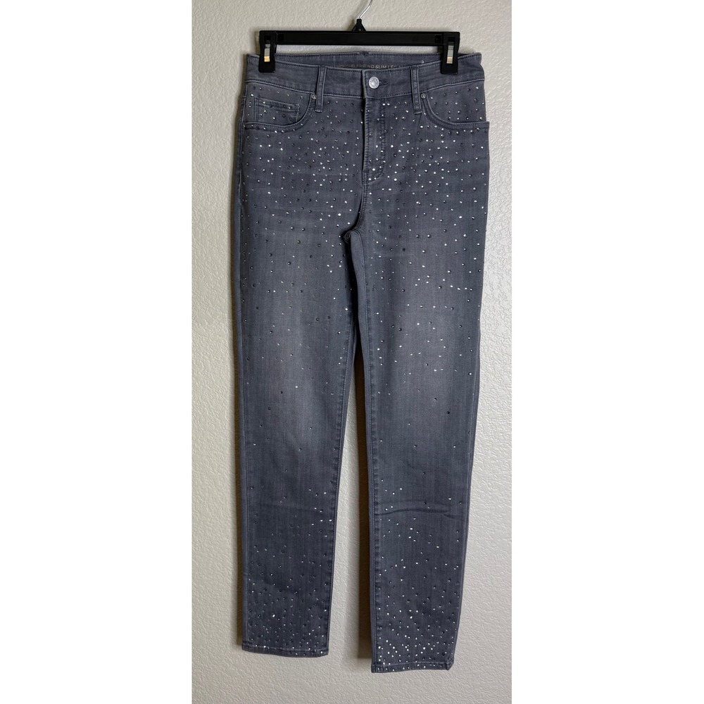 Chicos‎ 00T US 2T Jeans Grey So Slimming Girlfriend Slim Leg Ankle Rhinestone